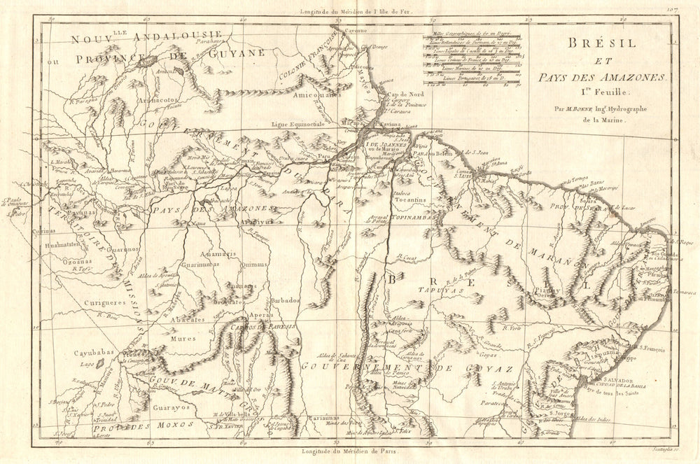 Bresil et Pays des Amazones, Ire feuille. Brazil & Amazonia. BONNE 1790 map