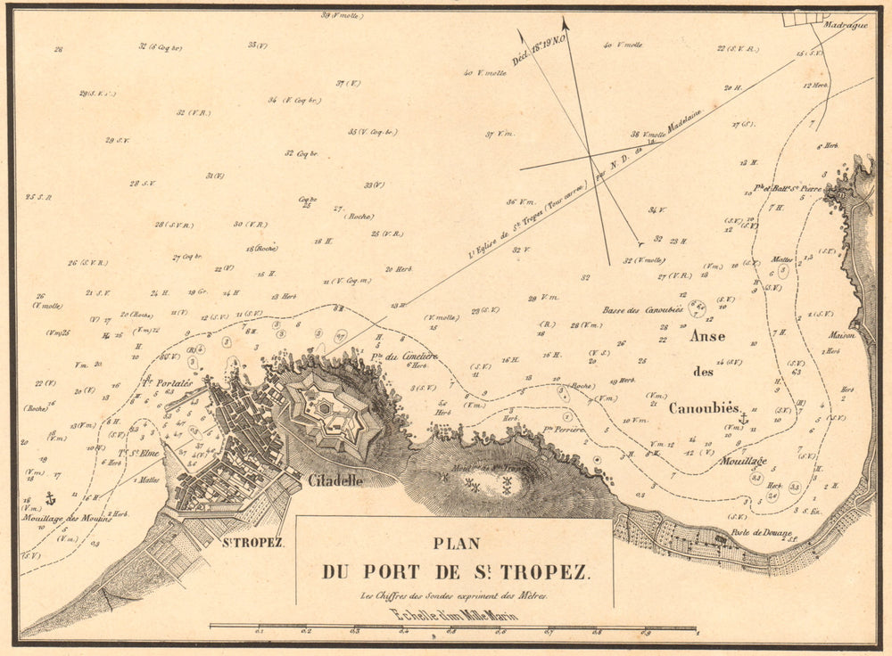 Plan du Port de St Tropez. Var. GAUTTIER 1851 old antique map chart