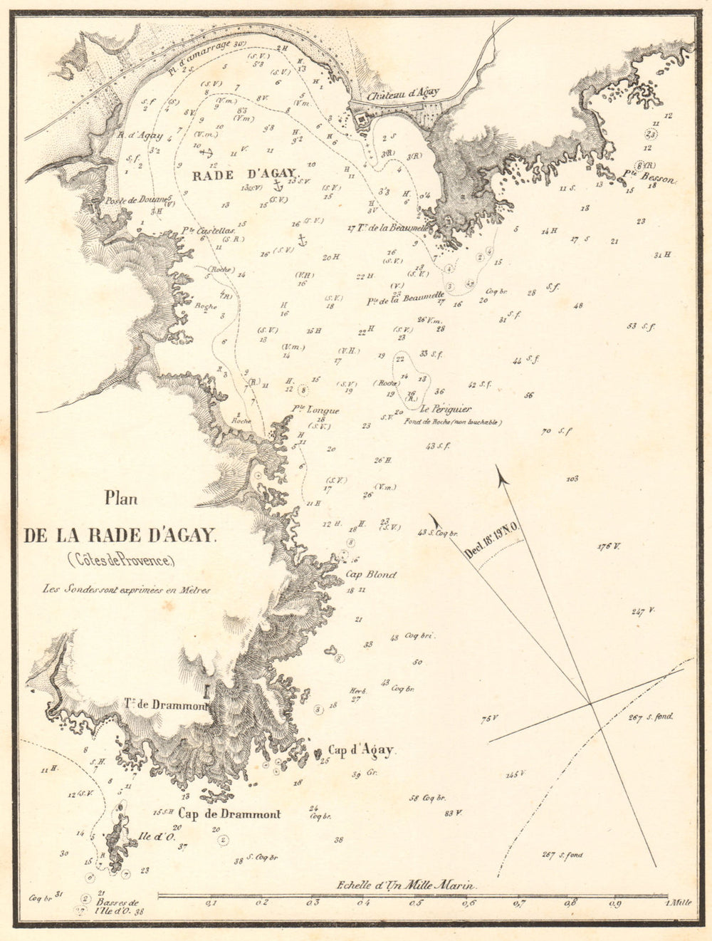 Plan de la Rade d'Agay (Côtes de Provence). Var. GAUTTIER 1851 old antique map