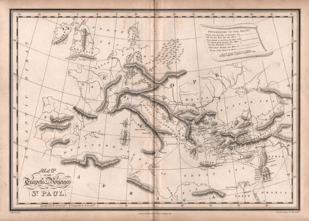Map of the Travels and Voyages of St. Paul. Mediterranean. WYLD 1812 old