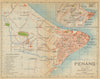 George Town, Penang antique town city plan. Malaysia 1920 old map