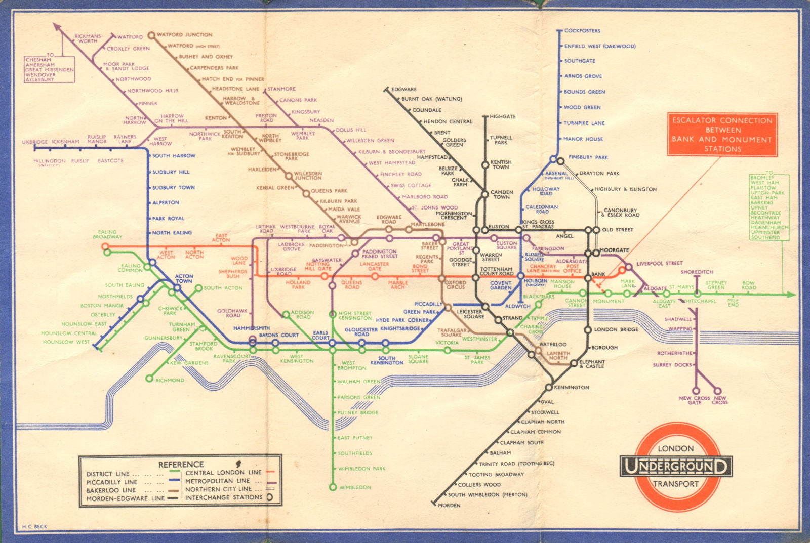 LONDON UNDERGROUND tube map plan diagram. Middle Circle. HARRY BECK #2 ...