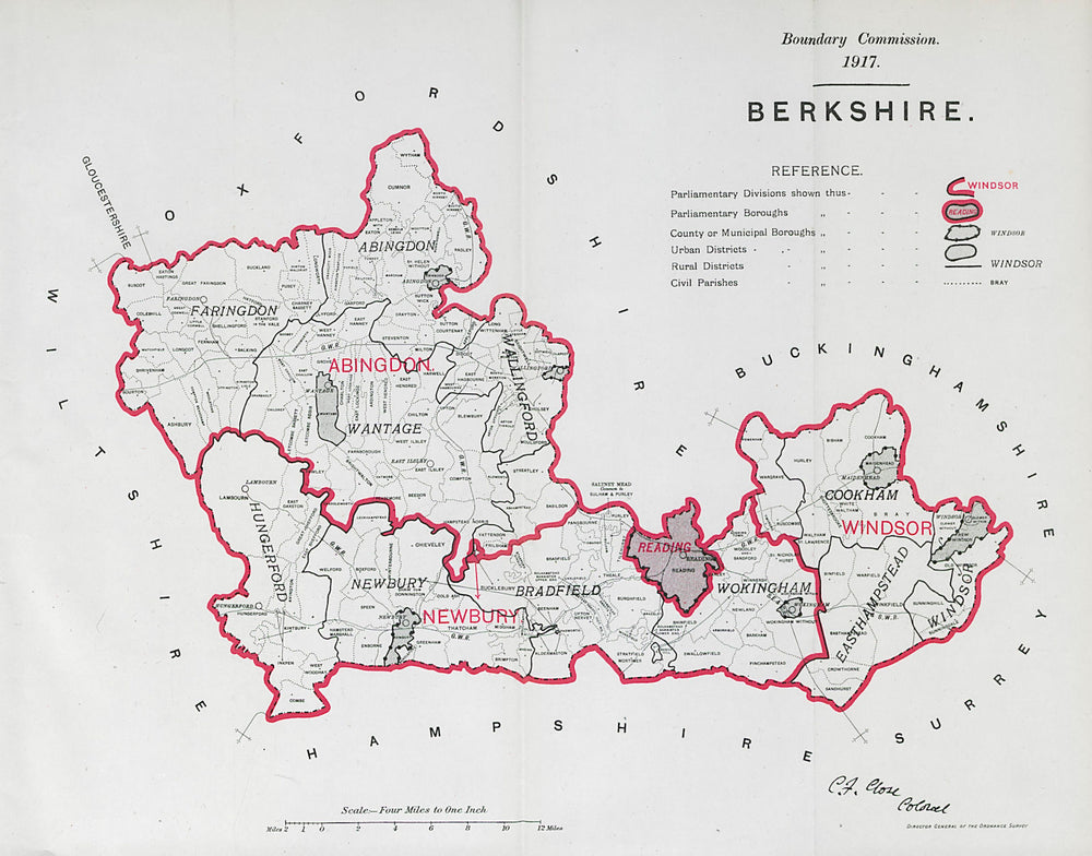 Berkshire Parliamentary County. BOUNDARY COMMISSION. Close 1917 old map