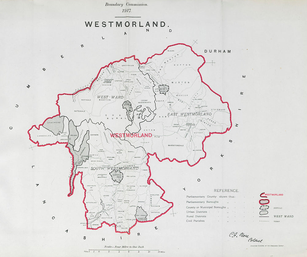 Westmorland Parliamentary County. BOUNDARY COMMISSION. Close 1917 old map