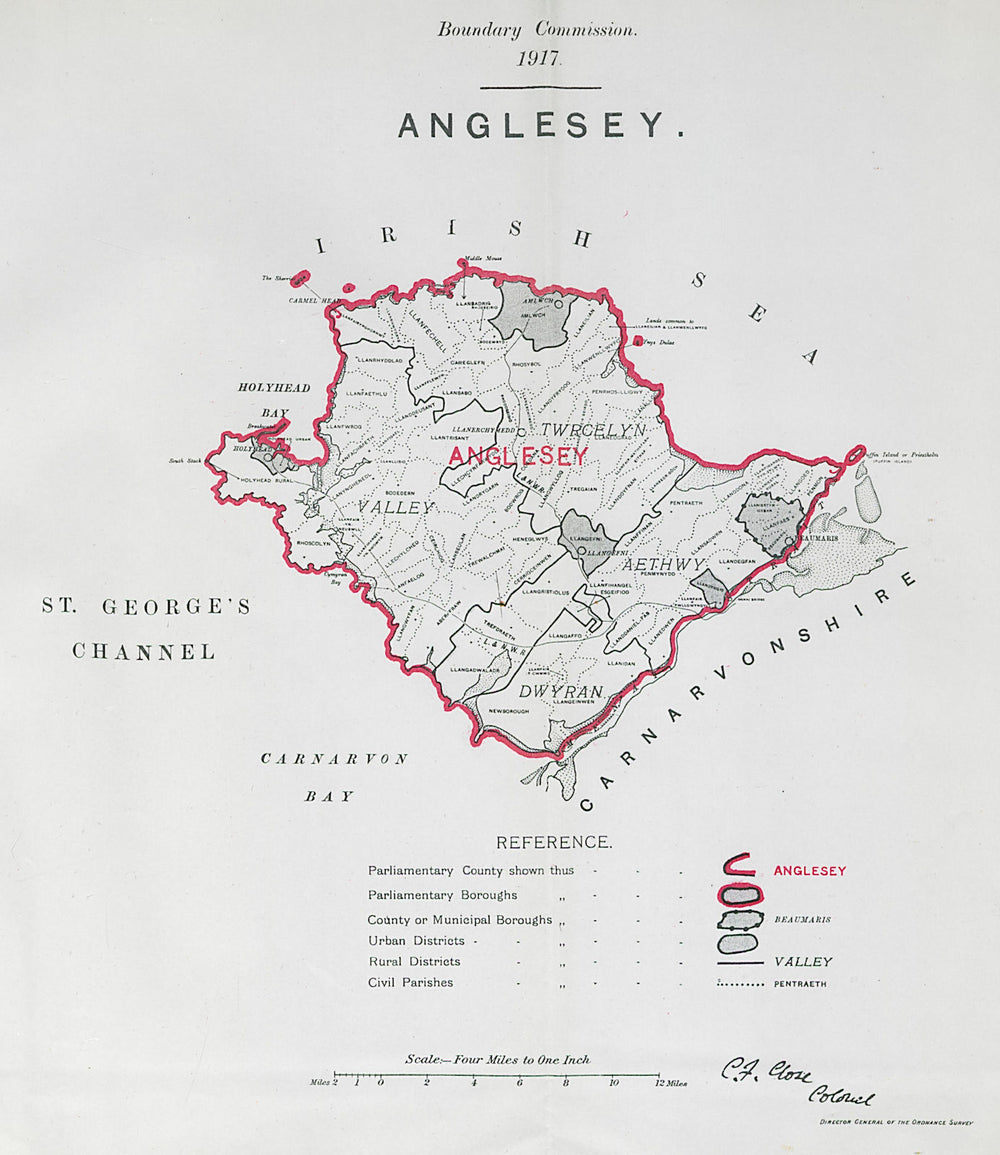 Anglesey Parliamentary County. BOUNDARY COMMISSION. Close 1917 old antique map