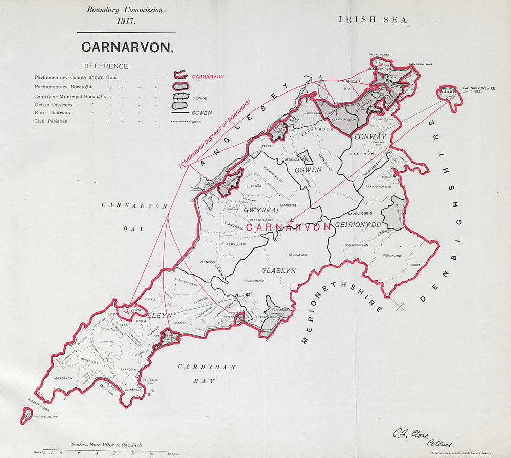 Carnarvon Parliamentary County. Wales. BOUNDARY COMMISSION. Close 1917 old map