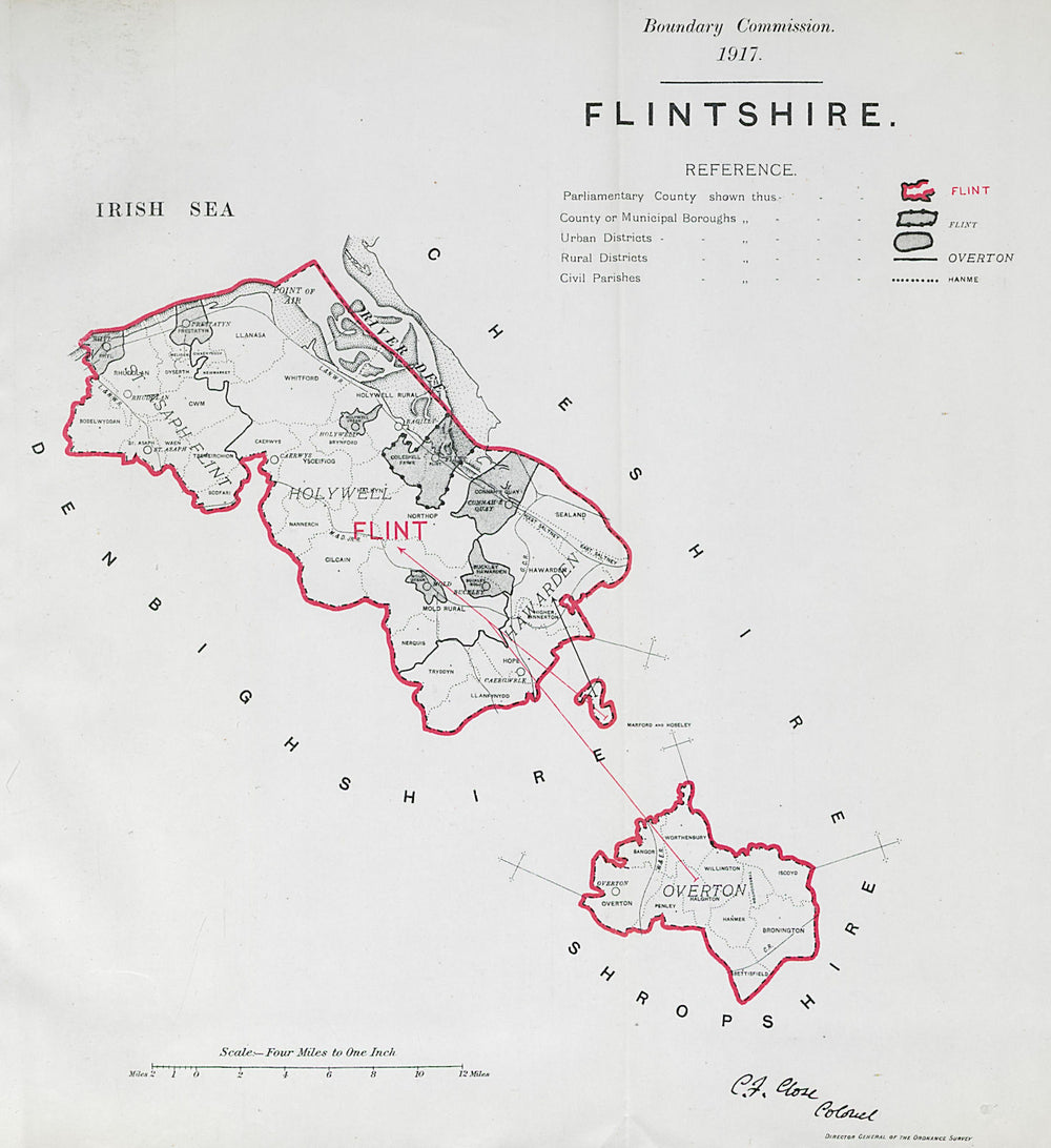 Flintshire Parliamentary County. Wales. BOUNDARY COMMISSION. Close 1917 map