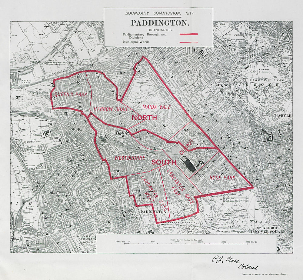 Paddington Parliamentary Borough. Bayswater. BOUNDARY COMMISSION 1917 old map