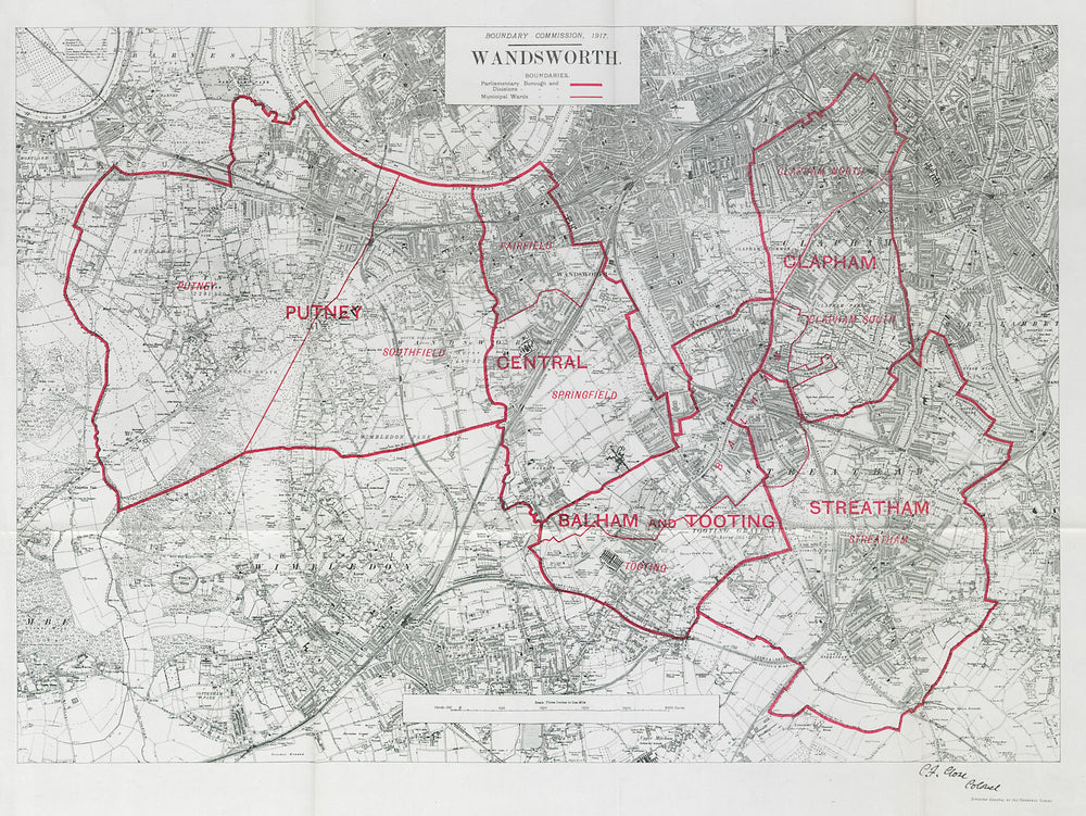 Wandsworth Parliamentary Borough. Putney Clapham. BOUNDARY COMMISSION 1917 map