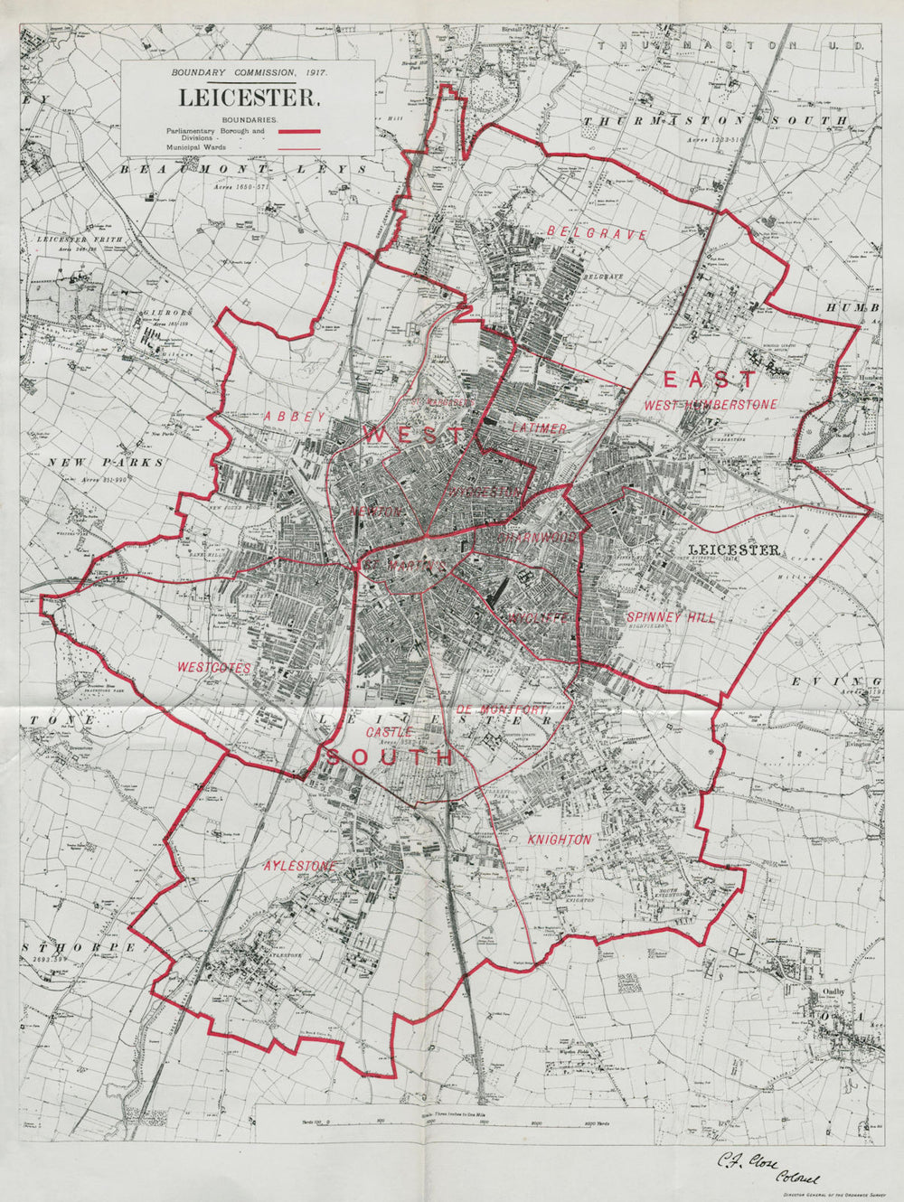 Leicester Parliamentary Borough. BOUNDARY COMMISSION. Close 1917 old map