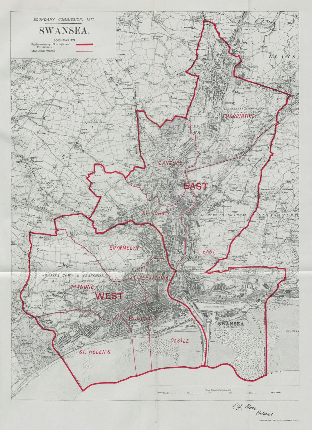 Swansea Parliamentary Borough. Landore Morriston BOUNDARY COMMISSION 1917 map