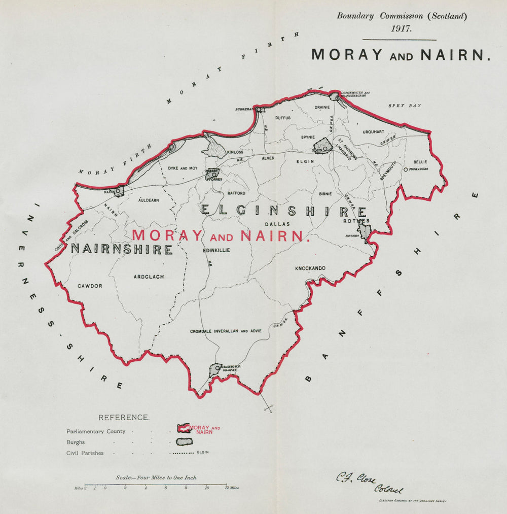 Moray & Nairn Parliamentary County. Scotland. BOUNDARY COMMISSION 1917 old map