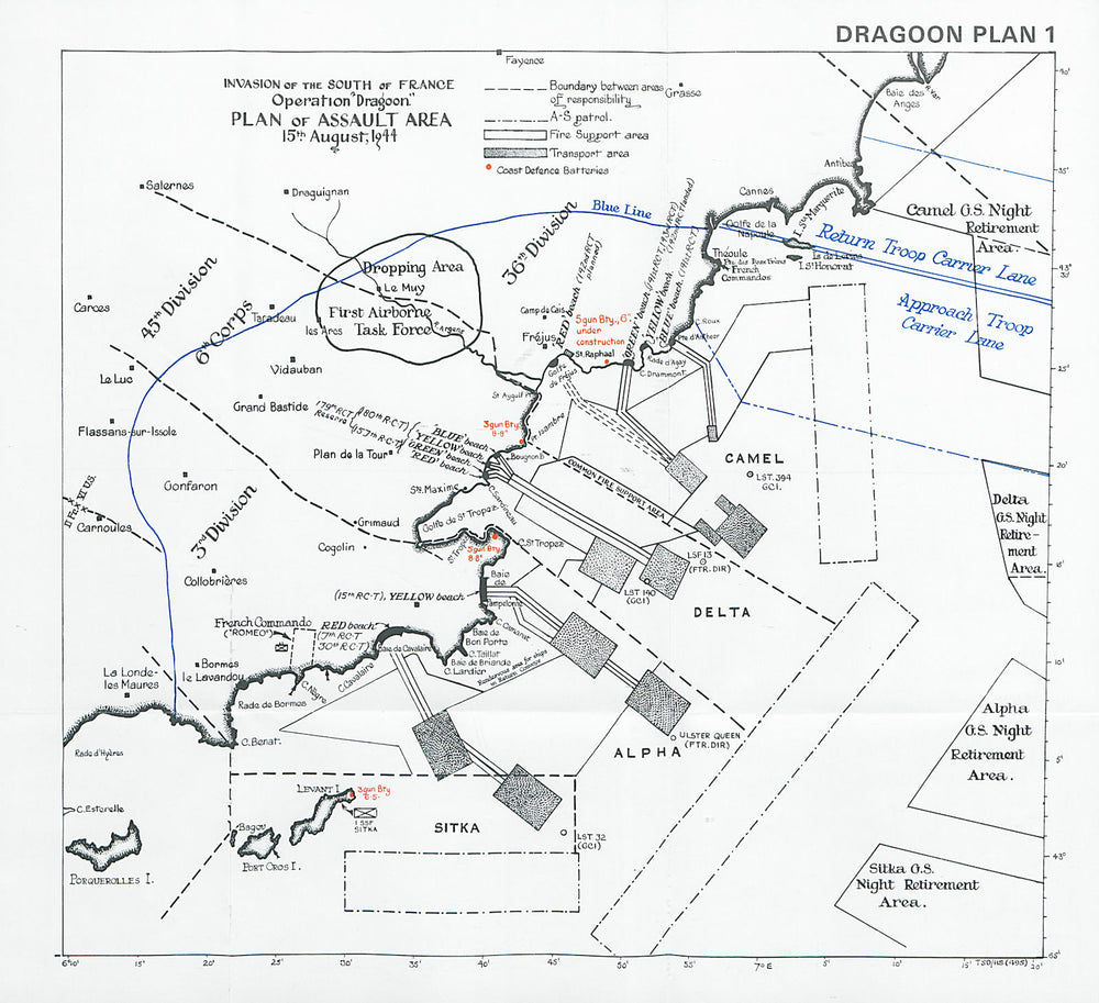 South of France invasion. Operation Dragoon 15/8/1944 St Tropez assault 1994 map