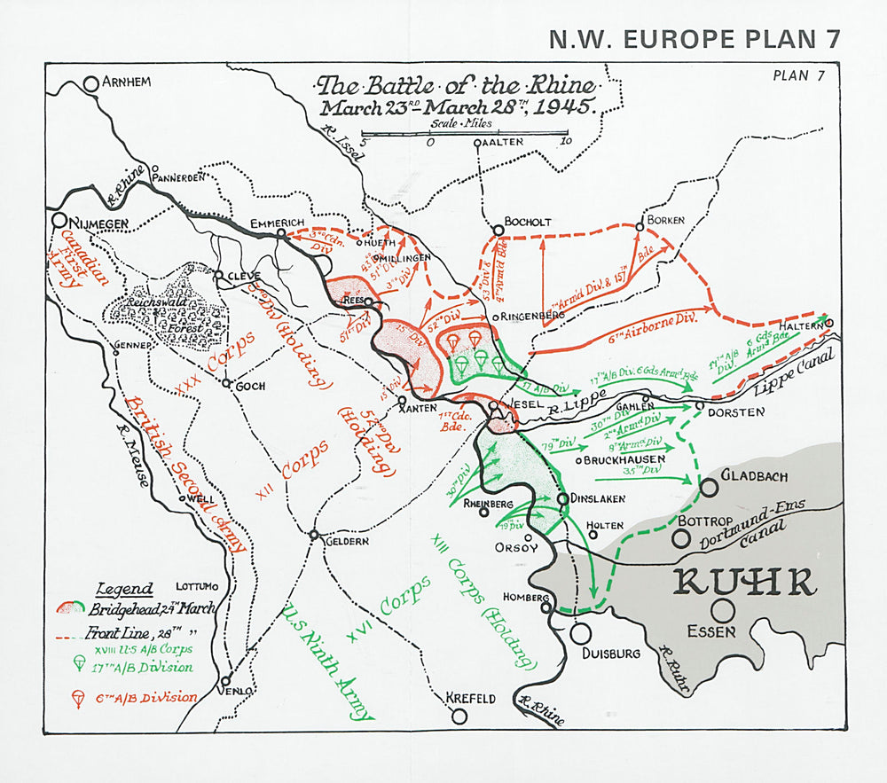 Battle of the Rhine, 23-28 March 1945. Defeat of Germany. World War Two 1994 map