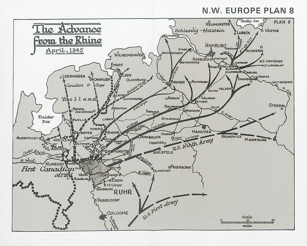 Advance from the Rhine, April 1945. Defeat of Germany. World War Two 1994 map