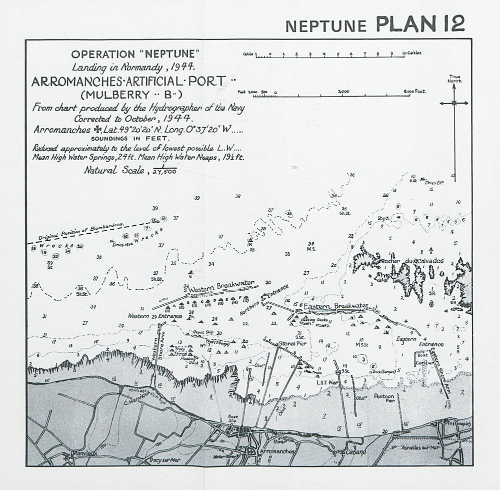 Normandy Landings. D-Day 1944. Arromanches Mulberry Harbour B. Neptune 1994 map
