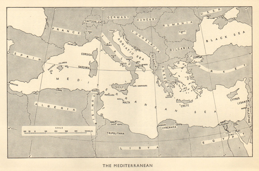 The Mediterranean Theatre. World War 2 1953 old vintage map plan chart