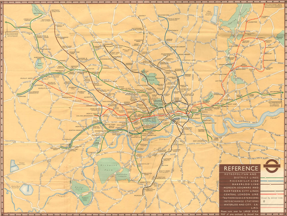London Underground Railway Map. London Transport tube plan. Number 1 - 1937