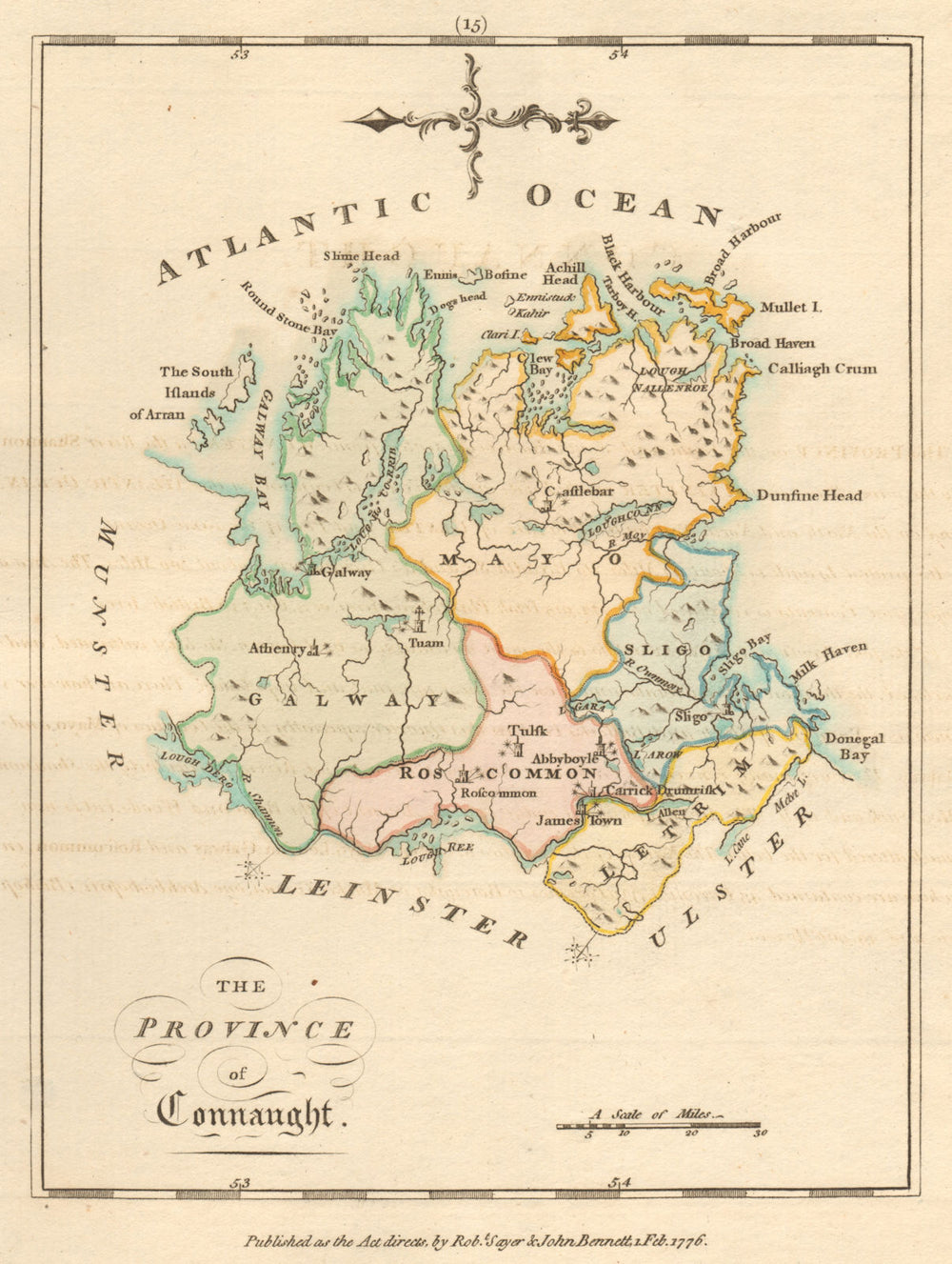 Province of Connaught. Antique copperplate map by Scalé / Sayer 1776 old