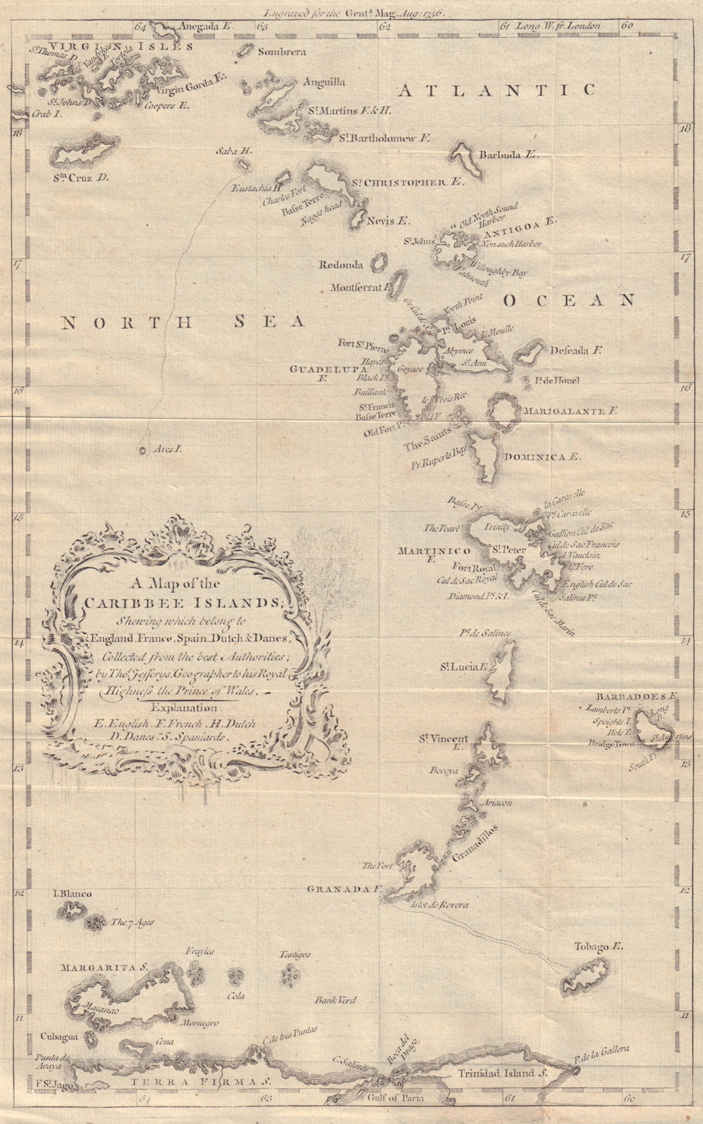A map of the Caribee Islands. Caribbean Antilles West Indies. JEFFERYS 1756