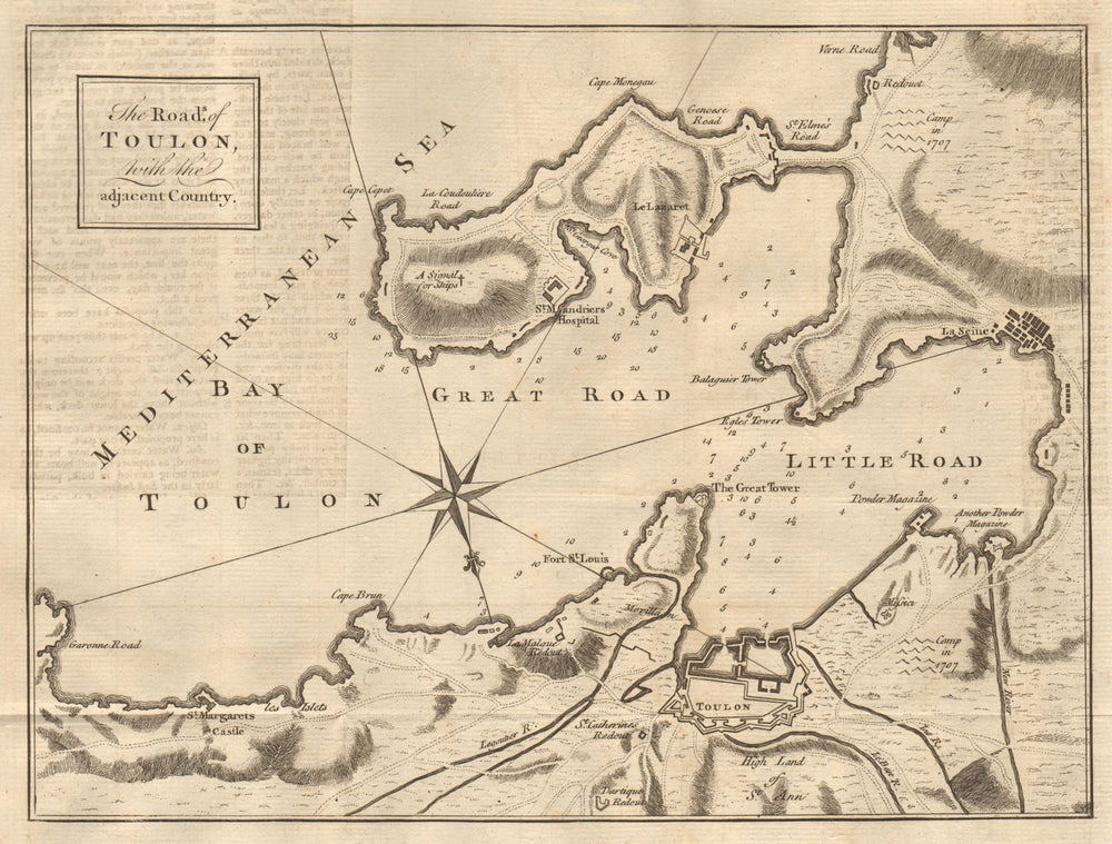 The roads of Toulon with the adjacent country. St Mandrier. GENTS MAG 1759 map