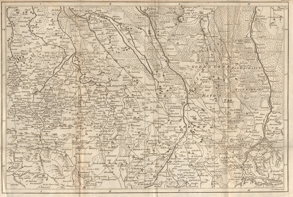 E Saxony/W Lower Silesia Gorlitz Bautzen Luban Germany Poland GIBSON 1761 map