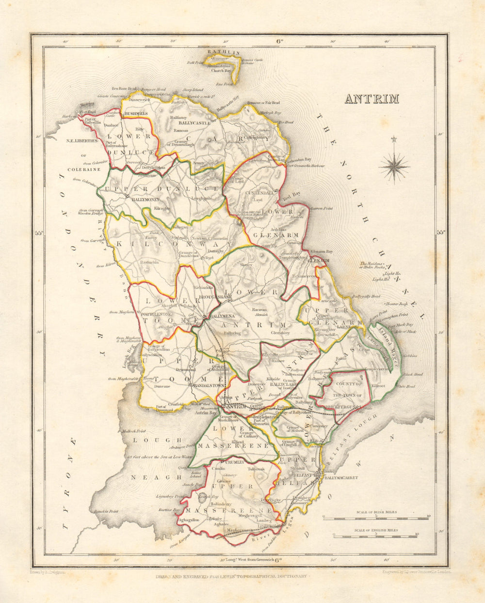 COUNTY ANTRIM antique map for LEWIS by DOWER & CREIGHTON. Ulster 1846 old