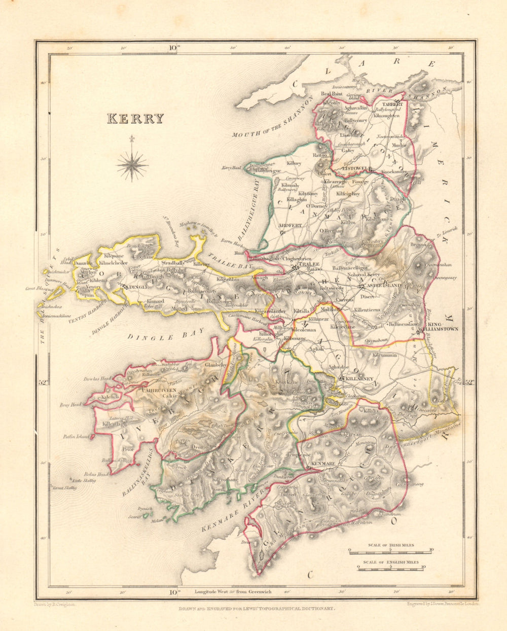 COUNTY KERRY antique map for LEWIS by DOWER & CREIGHTON. Ireland 1846 old