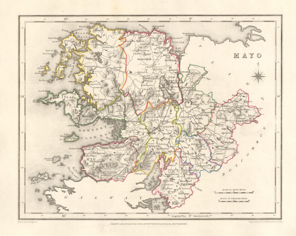 COUNTY MAYO antique map for LEWIS by DOWER & CREIGHTON. Ireland 1846 old