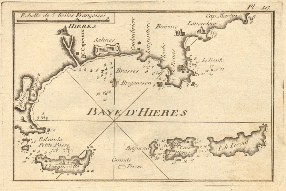 Baye d'Hieres. Hyères, Iles Porquerolles, Port-Cros & Levant. Var. ROUX 1804 map