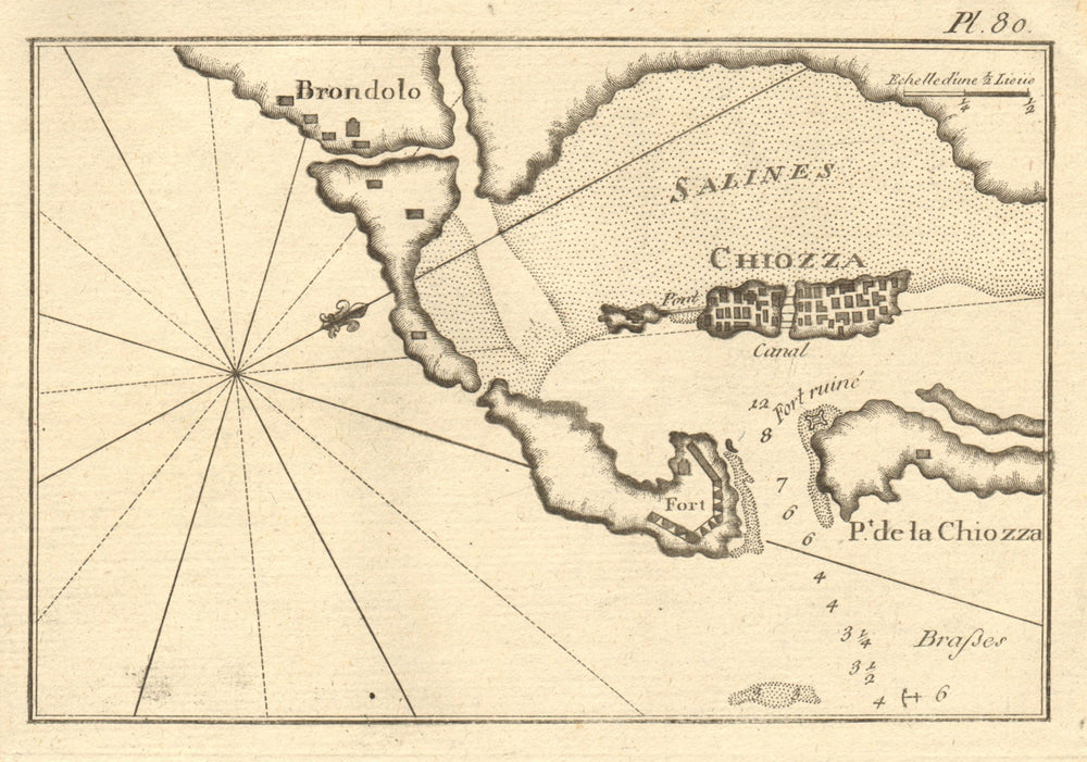 Chiozza. Chioggia, Venetian lagoon. Italy. ROUX 1804 old antique map chart