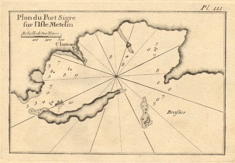 Port Sigre… Isle Metelin. Sigri Lesbos Megalonisi N. Aegean Greece ROUX 1804 map