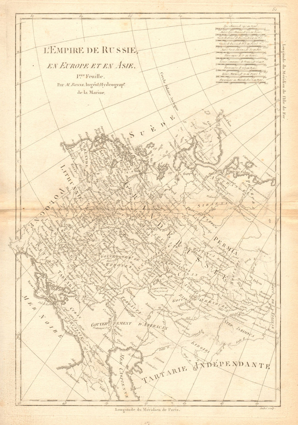 L’Empire de Russie en Europe et en Asie. 1st sheet. Russia West. BONNE 1788 map
