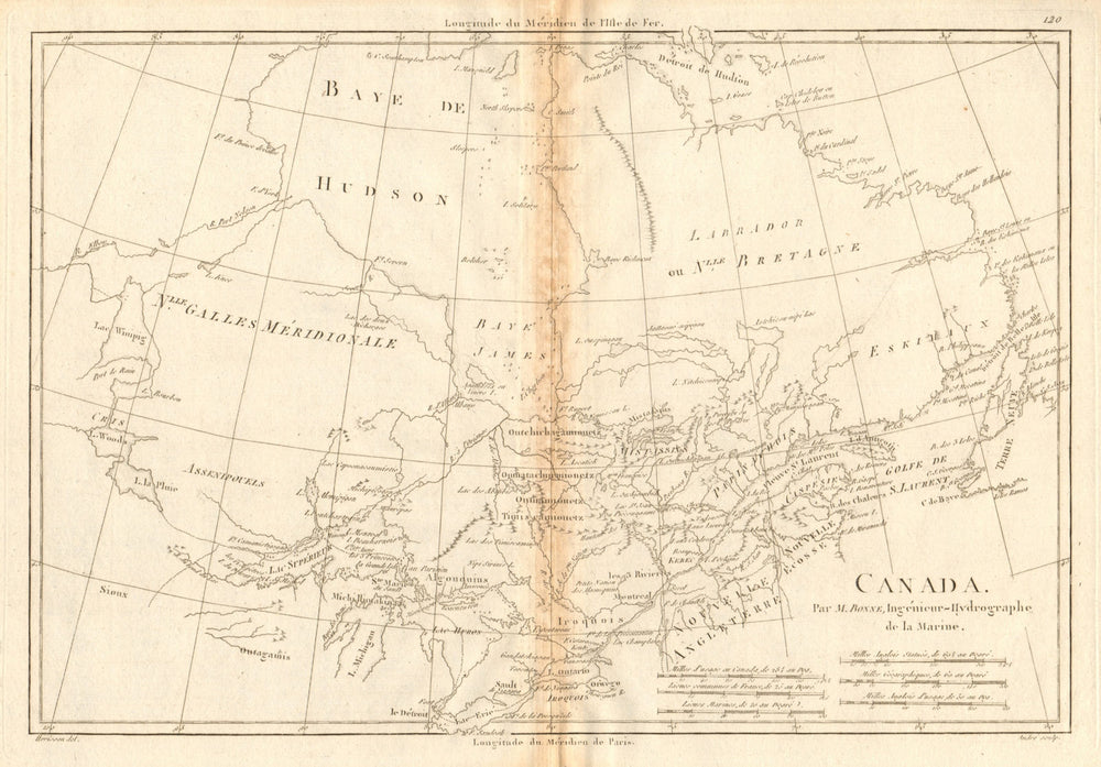 Canada. Great Lakes, Hudson Bay. Ontario & Quebec. BONNE 1788 old antique map