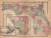 J. H. Colton's map of Florida 1864 old antique vintage plan chart