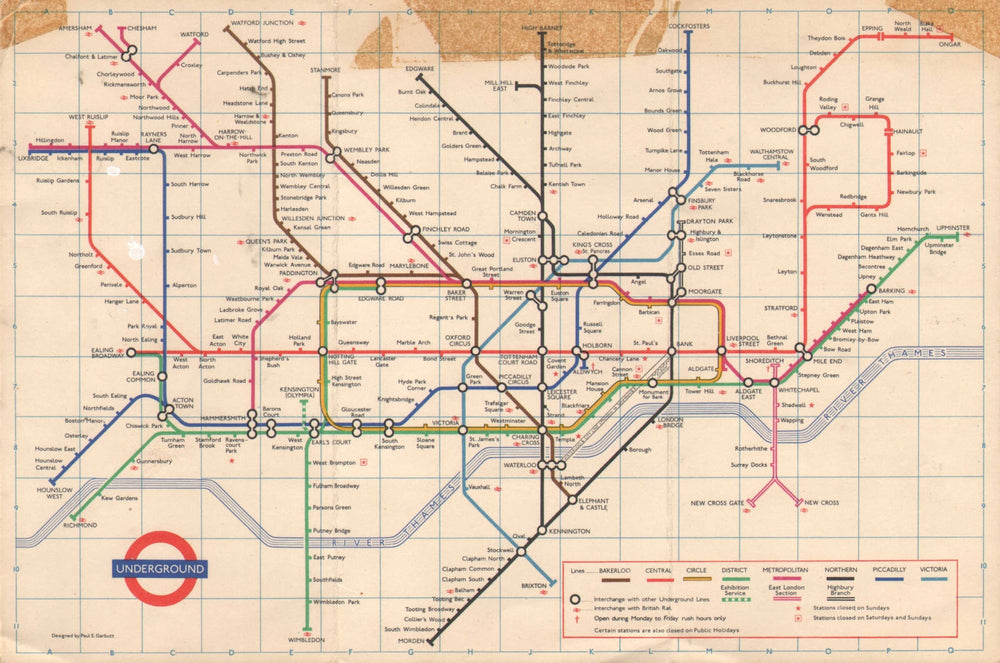 LONDON UNDERGROUND tube map plan. Victoria Line no Pimlico. GARBUTT #1 Jan 1972