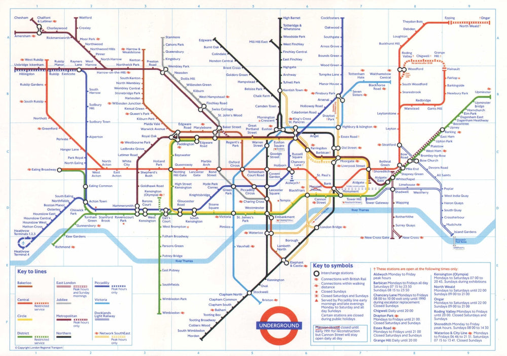 LONDON UNDERGROUND tube plan map. DLR under construction Bank - Shadwell 1989