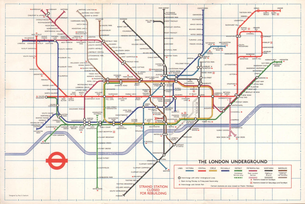 LONDON UNDERGROUND tube map plan. Victoria Line. Strand closed. GARBUTT #1 1974