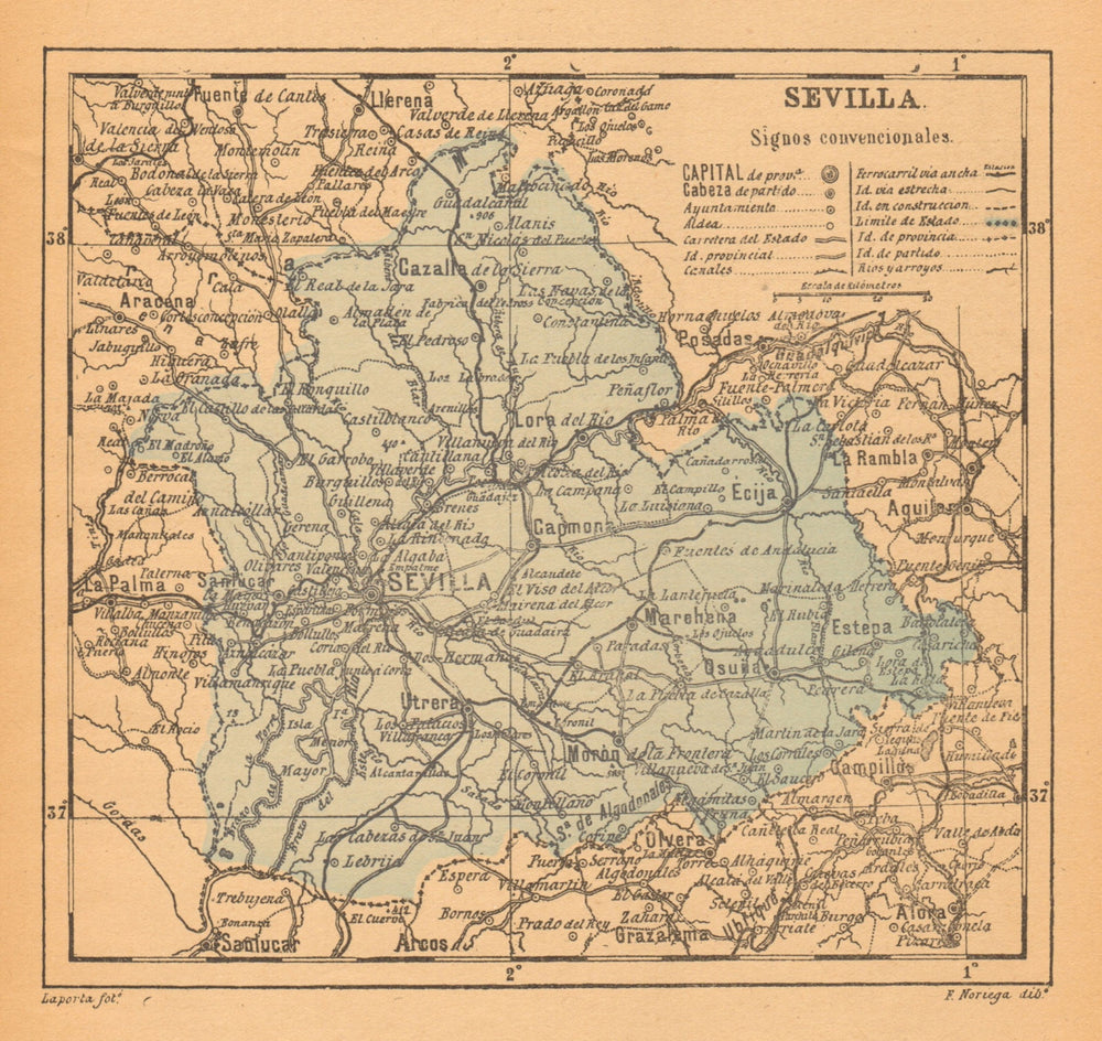 SEVILLA. Seville. Andalucia. Mapa antiguo de la provincia 1914 old antique