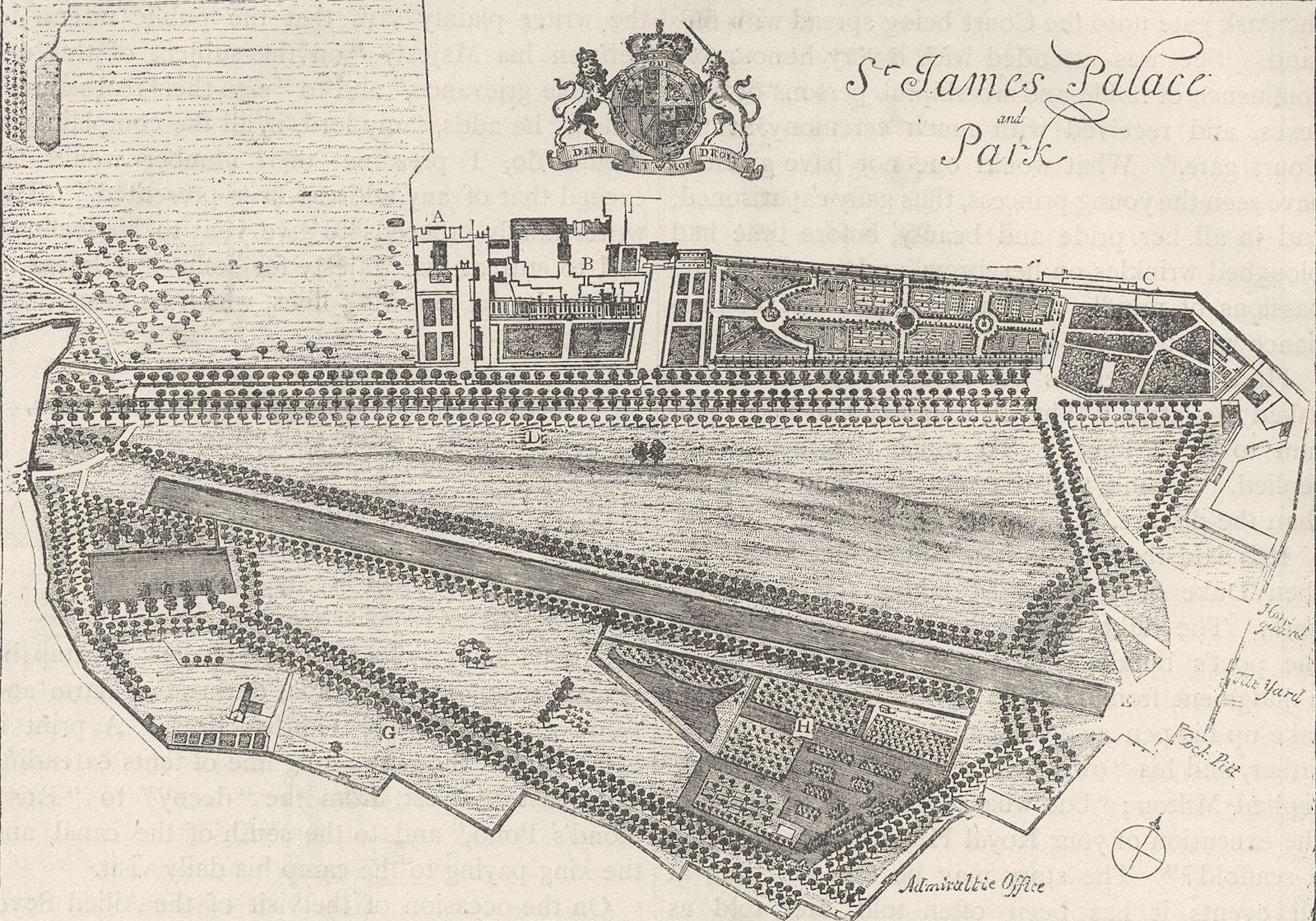 アンティーク版画 リトグラフNEW PALACE ST JAMES PARK St. James Palace and Park / le Palais et Park de St. James