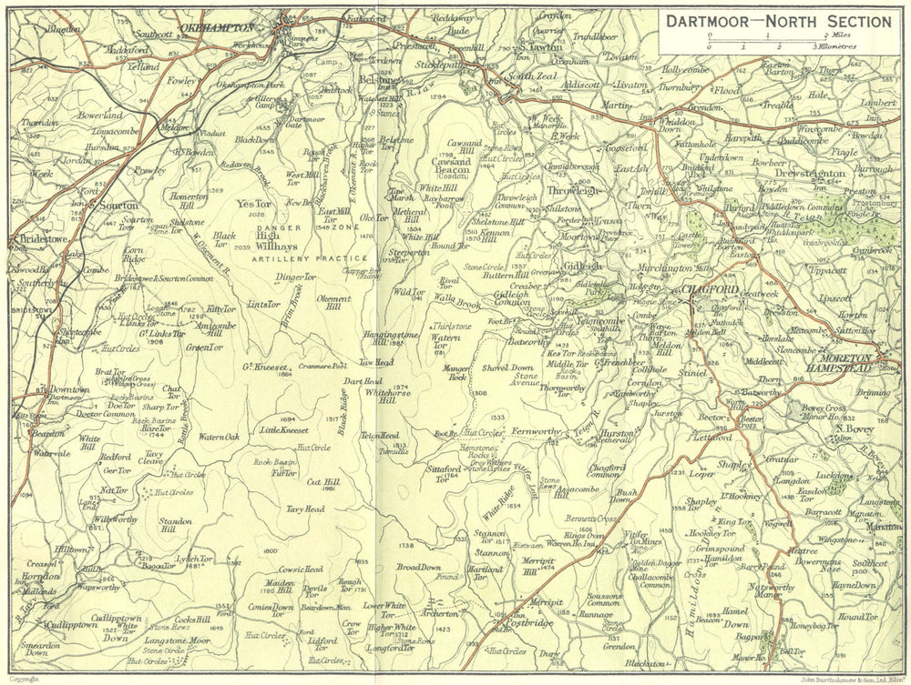 DEVON. Dartmoor-North 1924 old antique vintage map plan chart