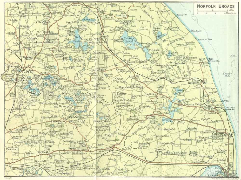 NORFOLK. Broads 1924 old antique vintage map plan chart
