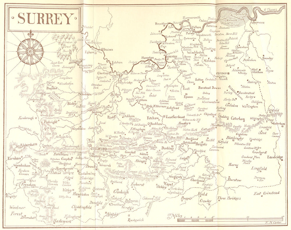 SURREY. Sketch map 1912 old antique vintage plan chart