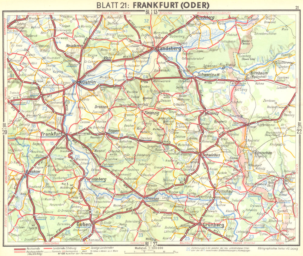 GERMANY. Frankfurt(Oder) 1936 old vintage map plan chart