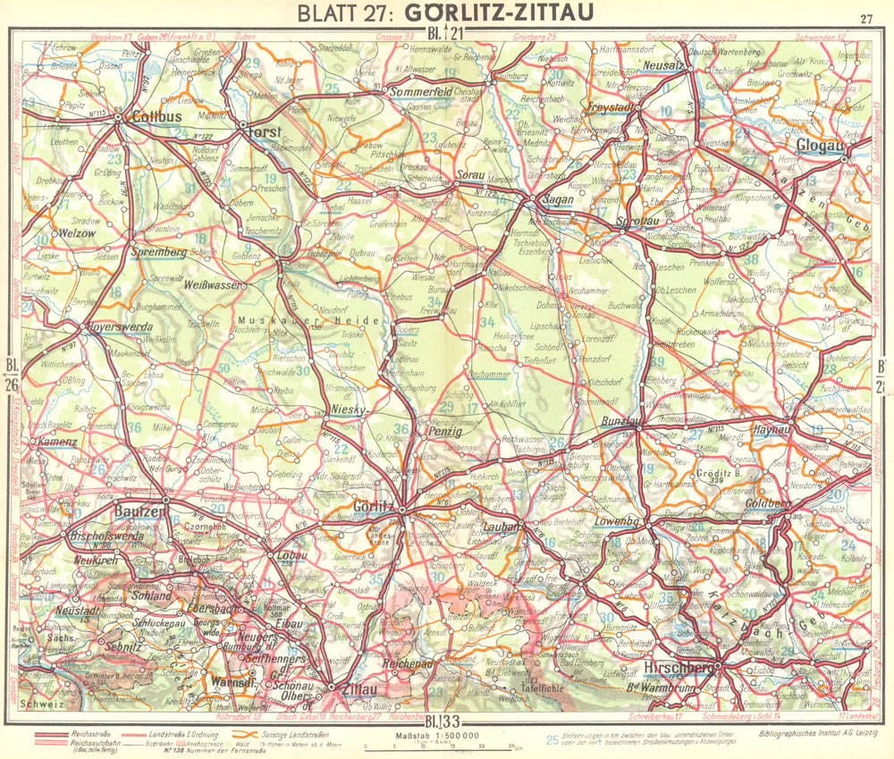 GERMANY. Gorlitz-Zittau 1936 old vintage map plan chart