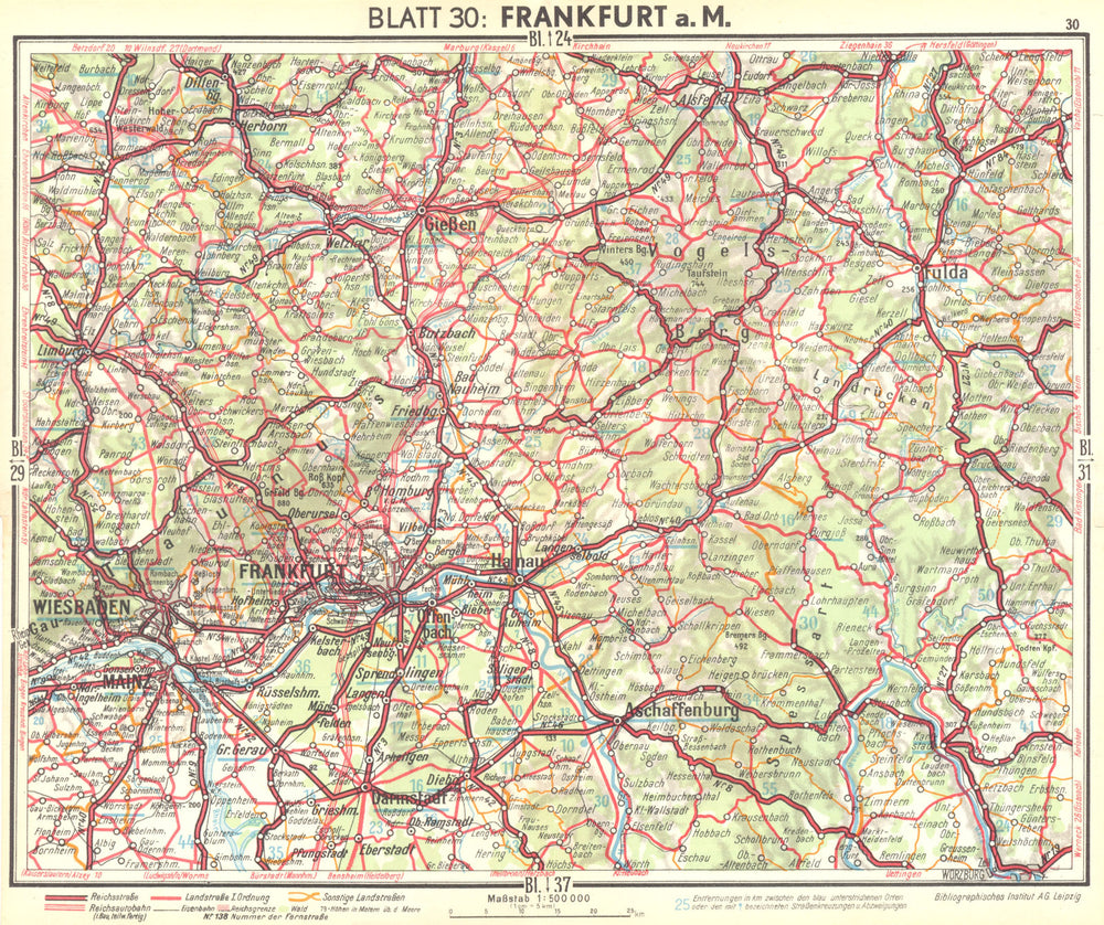 GERMANY. Frankfurt a 1936 old vintage map plan chart