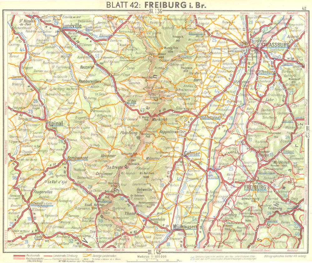 GERMANY. Freiburg i Br 1936 old vintage map plan chart