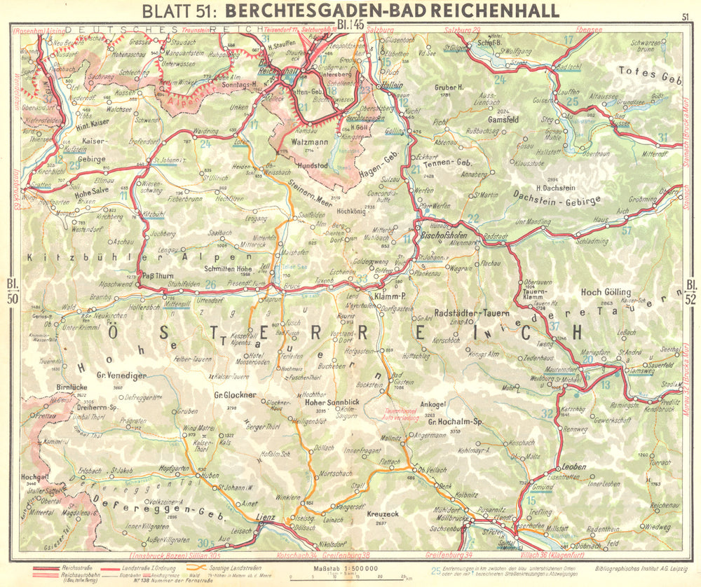 GERMANY. Berchtesgaden-Bad Reichenhall 1936 old vintage map plan chart