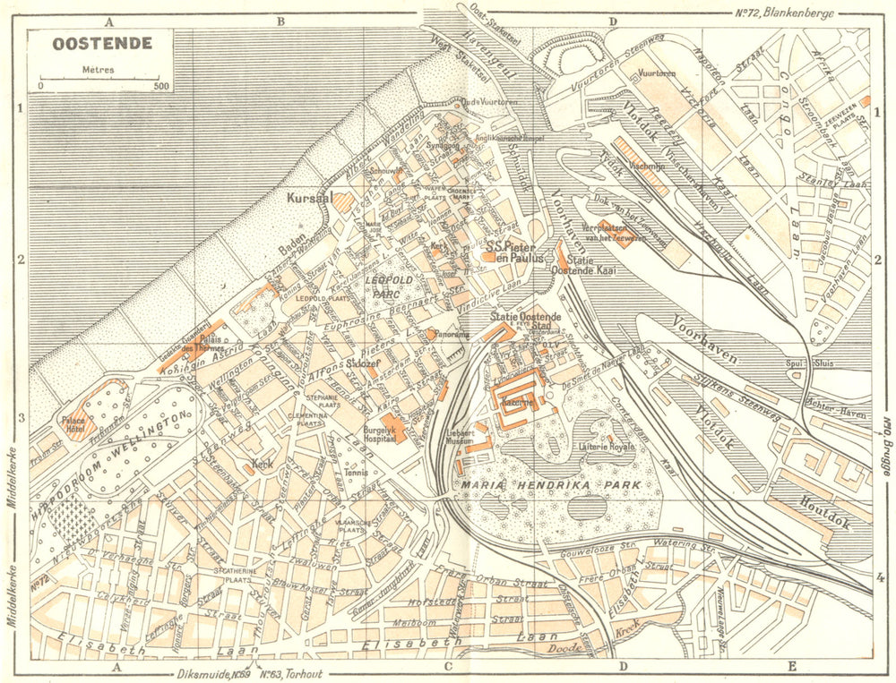 BELGIUM. Ostende(Oostende)Littoral 1953 old vintage map plan chart