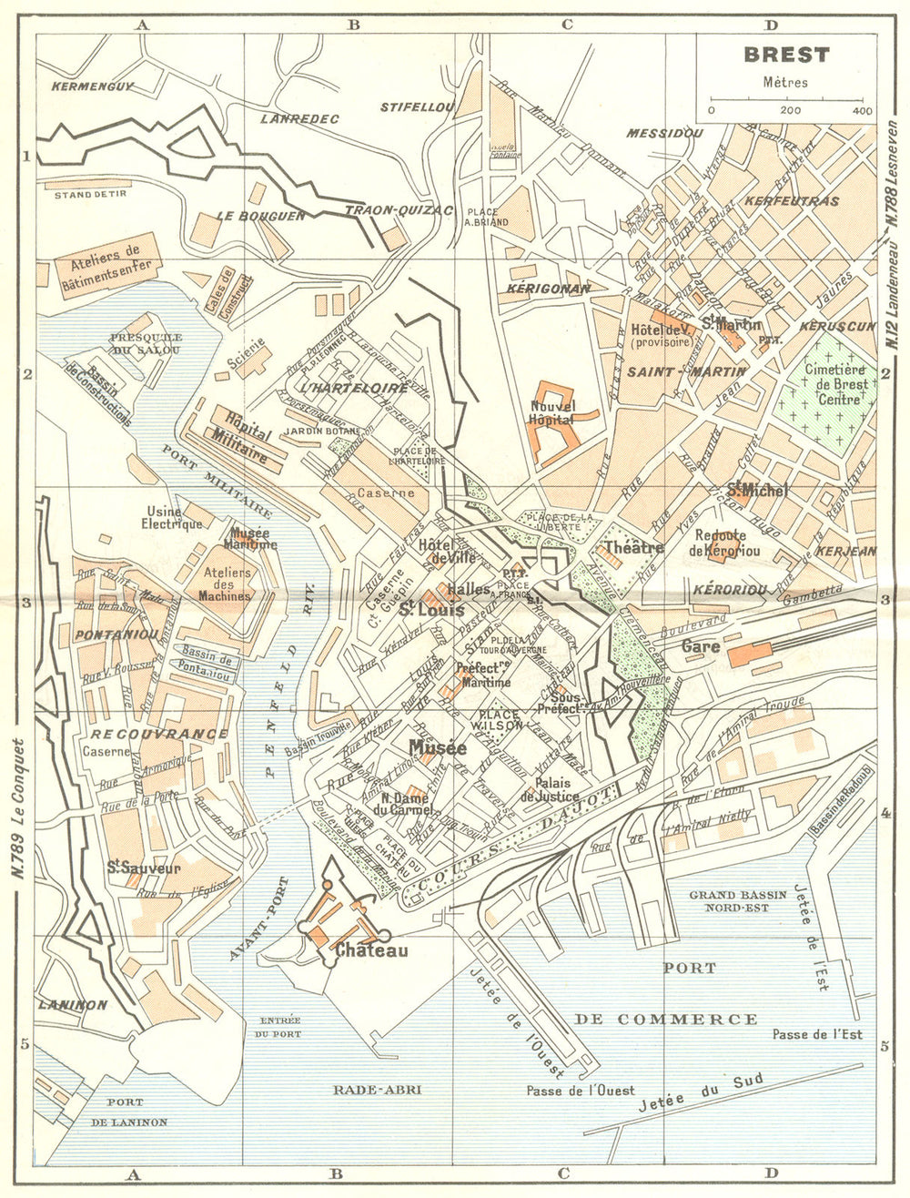 FINISTÈRE. Brest 1948 old vintage map plan chart